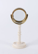An antique miniature desk top mirror, ivory, brass and glass, early to mid 19th century, ​13cm high