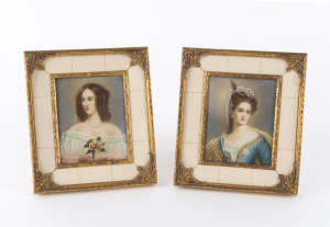 A pair of Italian miniature portrait paintings in ivoreen and gilt metal frames, early to mid 20th century, 16 x 13.5cm