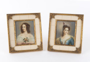 A pair of Italian miniature portrait paintings in ivoreen and gilt metal frames, early to mid 20th century, ​16 x 13.5cm
