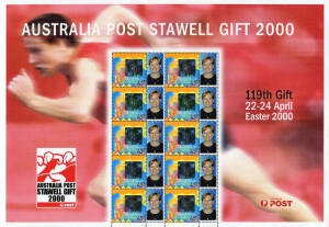Range of Australia Post Special Event Sheets. 2003 Rugby World Cup (9), Tennis (16) with 2001 Davis Cup Final, Australian Open 2003-05 and Lleyton Hewitt. Stawell Gift 2000 & 2002 (3) and 2004 Aust. Golf Open Centenary (1). Stamp values 45c to $1.65 incl.