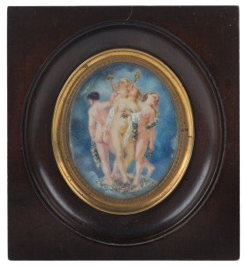 A French miniature painting of classical nudes, 19th century, 14.5 x 13cm overall