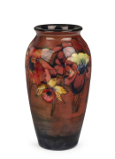 MOORCROFT flambe "Orchid" pattern vase, circa 1930s, stamped "Made In England, Moorcroft (incised signature), Potter To H.M. The Queen", ​19.5cm high