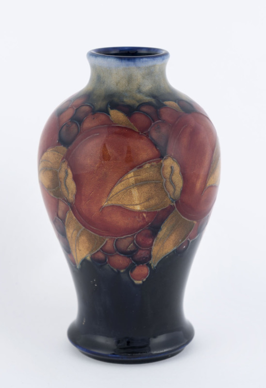 MOORCROFT "Pomegranate" pattern vase, circa 1930s, stamped "Moorcroft, Made In England" with green under glazed signature, ​15.5cm high