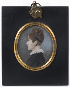A Regency period miniature profile portrait of a lady, inscribed verso "4th May, 1820", 11.5 x 9.5cm overall