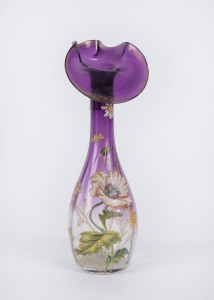 An English Jack in the pulpit glass vase with enamel floral decoration, late 19th century, ​30.5cm high