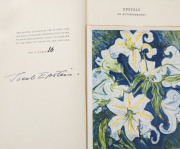 EPSTEIN An Autobiography, [Hulton Press (1955), London, 1955]. Hard cover, black leather binding with gilt lettering; b&w illustrations. 294pp. THIS EDITION IS SIGNED BY THE AUTHOR AND CONTAINS A COLLOTYPE REPRODUCTION OF HIS WATERCOLOUR PAINTING 'LILIES' - 2