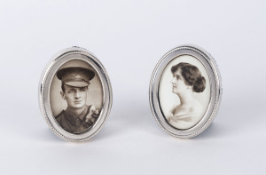 A pair of sterling silver photo frames with WW1 period portraits, ​7.5cm high