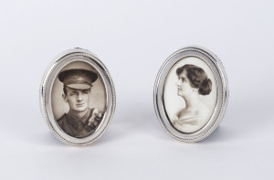 A pair of sterling silver photo frames with WW1 period portraits, 7.5cm high