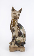 A Chinese ceramic cat and mouse statue, Qing Dynasty, circa 1880, 42cm high