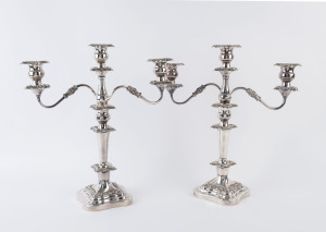 A pair of English silver plated 3 branch candelabra, early 20th century, ​47cm high