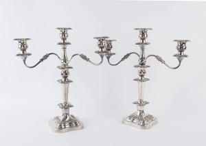 A pair of English silver plated 3 branch candelabra, early 20th century, 47cm high