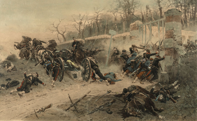 ARTIST UNKNOWN (19th century, European), a pair of battle scenes, coloured lithographs, 46 x 71cm, (2 items)