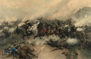 ARTIST UNKNOWN (19th century, European), a pair of battle scenes, coloured lithographs, 46 x 71cm, (2 items) - 2