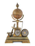 French Industrial maritime clock with rotating globe, barometer and compass, gilt metal and onyx, circa 1880, ​41cm high