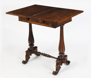 An antique fold-over worktable, rosewood, circa 1840, 75cm high, 60cm wide, 39cm deep