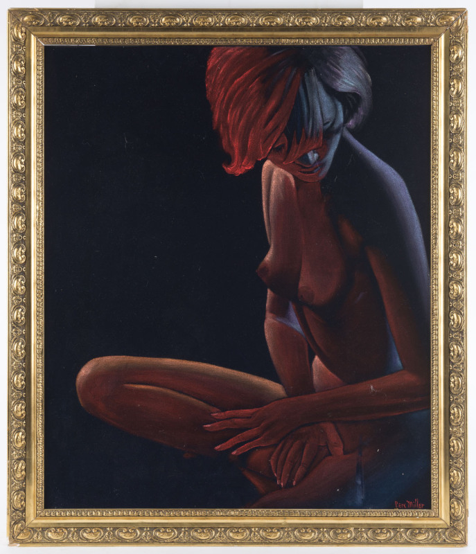 PERCY MILLER circa 1950s, Nude, painting on velvet, ​61 x 50cm