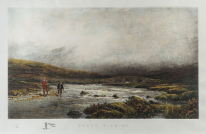 DOUGLAS ADAMS (1853-1920), Trout Fishing, coloured engraving, limited edition 61/100, 67 x 84cm