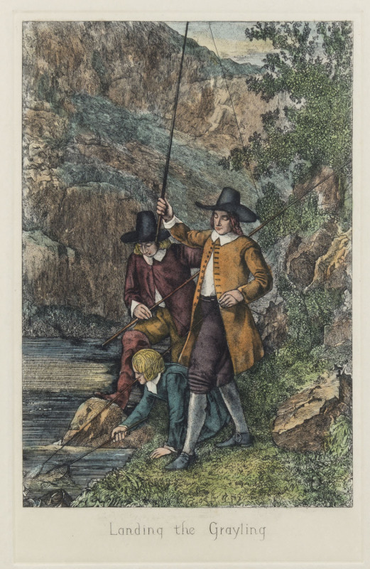 ARTIST UNKNOWN, Landing the Grayling, coloured engraving (20th century), ​37 x 30cm