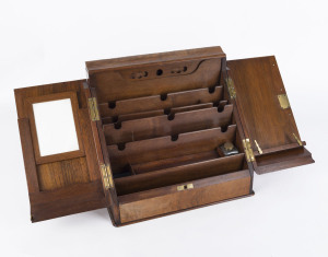An English desk top compendium, walnut, 19th century, 36cm high