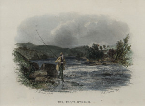 TROUT FISHING, group of five engravings, 19th century, ​12 x 16cm each