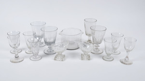Antique British glass rinser, pair of salts and assorted antique glasses, 19th century, (14 items), the glass rinser 14cm across