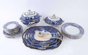 Booths "Victoria" pattern porcelain dinner ware, 19th century, stamped "Stone China, Victoria Pattern, Booths, England", with crown mark, (33 items), the largest meat platter 47cm across