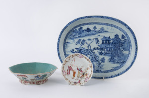 Three Chinese porcelain dishes, 19th and 20th century, the largest 32cm across