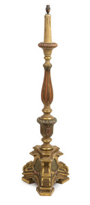A Florentine standard lamp, carved, painted and gilded wood, circa 1930, ​135cm high