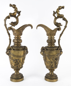 A pair of French gilt metal ewers, 19th century, 69cm high