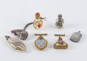 Seven assorted scent bottles, silver, glass and gilt metal, 19th and 20th century, the largest 8cm high