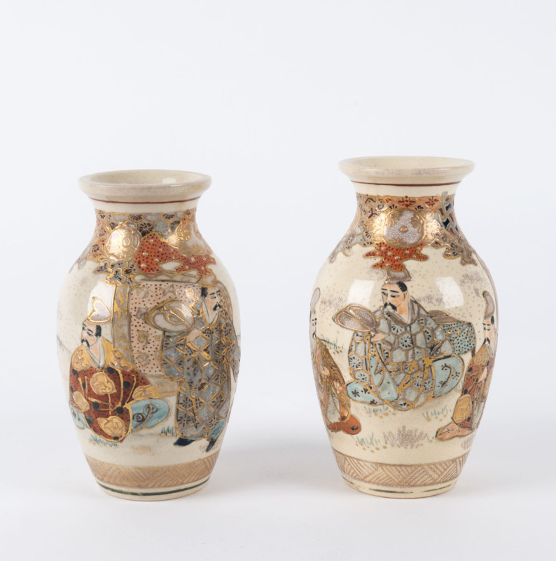 A pair of Japanese Satsuma vases, circa 1920s, ​15cm high