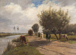 DIRK VAN LOKHORST (1818-1893), Dutch farm scene, oil on canvas on board, signed lower left "D. Van Lokhorst", 24 x 35cm