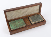 Antique cribbage board topped box with antique playing cards and whalebone pegs, 19th century, 26.5cm wide - 2