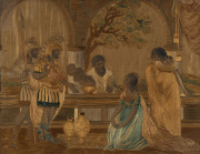 A Georgian silk embroidery in a birdseye maple frame with gilt slip and glazing, early 19th century, ​50 x 61cm overall