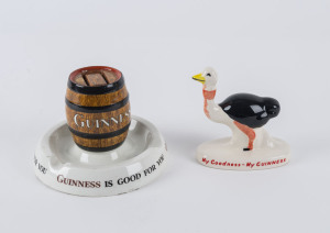 GUINNESS advertising porcelain vesta ashtray by Minton; together with a reproduction Guinness porcelain ostrich statue stamped Carlton Ware, early and late 20th century, (2 items). the vesta 10cm high