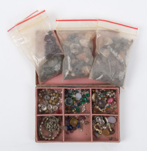 Assorted uncut garnets and sapphires, plus assorted paste and rhinestones