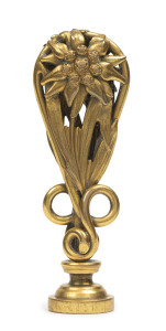 An Austrian Art Nouveau seal with edelweiss decoration, gilt bronze, circa 1900, ​8.5cm high