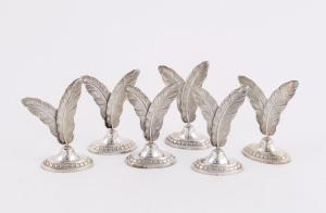 CHRISTOFLE French silver plated set of six place card holders, 20th century, ​each stamped with the Christofle mark, 6cm high