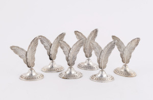 CHRISTOFLE French silver plated set of six place card holders, 20th century, each stamped with the Christofle mark, 6cm high