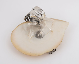 A silver mounted pearl shell dish, early 20th century, 11cm high, 20cm wide, 23cm deep