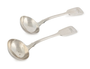 A pair of Georgian sterling silver sauce ladles with maker's mark "TH MH", London, circa 1833, 18cm long, 155 grams