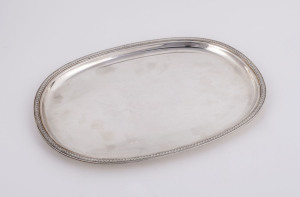 A German sterling silver oval serving tray by Wilkens & Söhne circa 1900, stamped "Wilkens 925 Sterling, Wivo" with German silver mark, ​33.5cm wide, 525 grams
