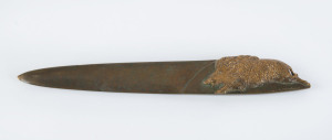 M. OTTENWALD paper knife, bronze with wild boar handle, early 20th century, signeg on the handle "M. Ottenwald", 29cm long