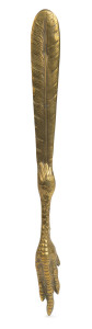 A paper knife in the form of a chicken's foot and feather, cast brass, late 19th century, 28cm long