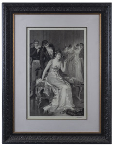 ARTIST UNKNOWN (French), Two monochrome engravings, matching ebonized and gilt frames, the larger 86 x 67cm overall, ​(2 items)