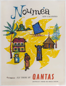 Maurice SCHLESINGER (Australia, 1938 -) Nouméa, New Caledonia. Fly There By Qantas, Australia's Round-the-world Airline" c1970 colour screenprint, 101.5 x 77.5cm. Linen-backed.