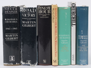 WINSTON CHURCHILL - 1970s-80s TITLES BY OFFICIAL BIOGRAPHER MARTIN GILBERT: - comprising "The Challenge of War 1914-16", "The Stricken World 1916-22", "Finest Hour 1939-41", "Road to Victory 1941-45" & "Never Despair 1945-65"; also "Churchill - a Biograph