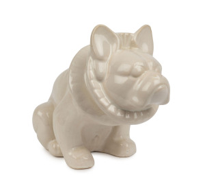 HENRI DELCOURT French bulldog porcelain statue for Boulogne Sur Mer Pottery, circa 1925, signed "H.D. France, 1375", 15cm high