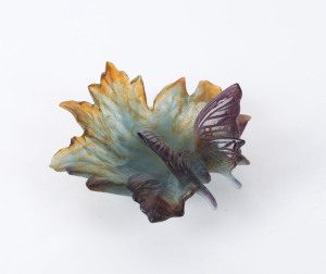 DAUM French pate de verre butterfly dish, late 20th century, etched "Daum, France", 9cm high, 17cm wide