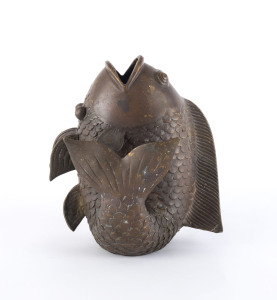 A Japanese bronze koi carp vase, Meiji period, ​21cm high